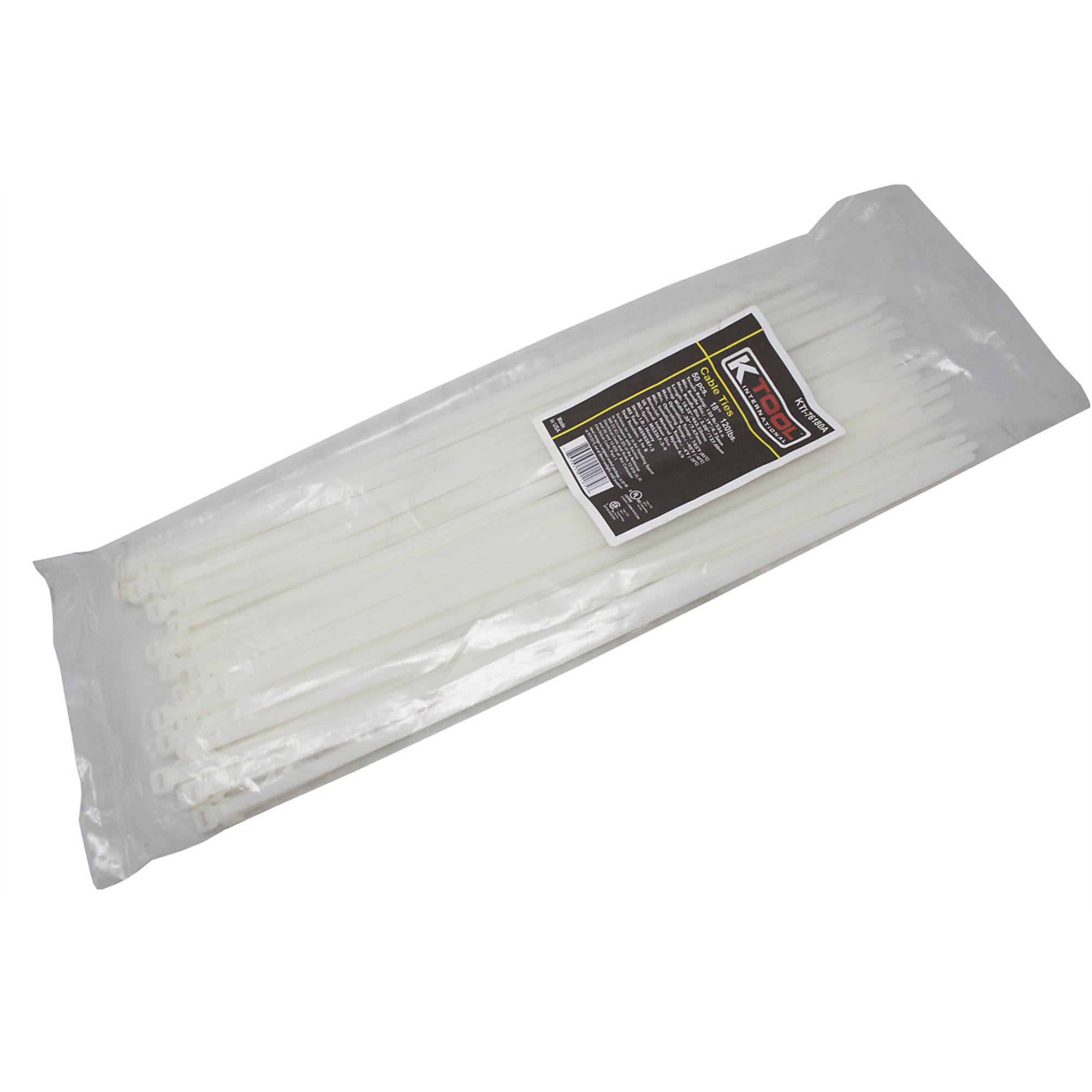 K Tool International Cable Zip Ties — 18in., Natural, 50 Pcs, Model# KTI76180A